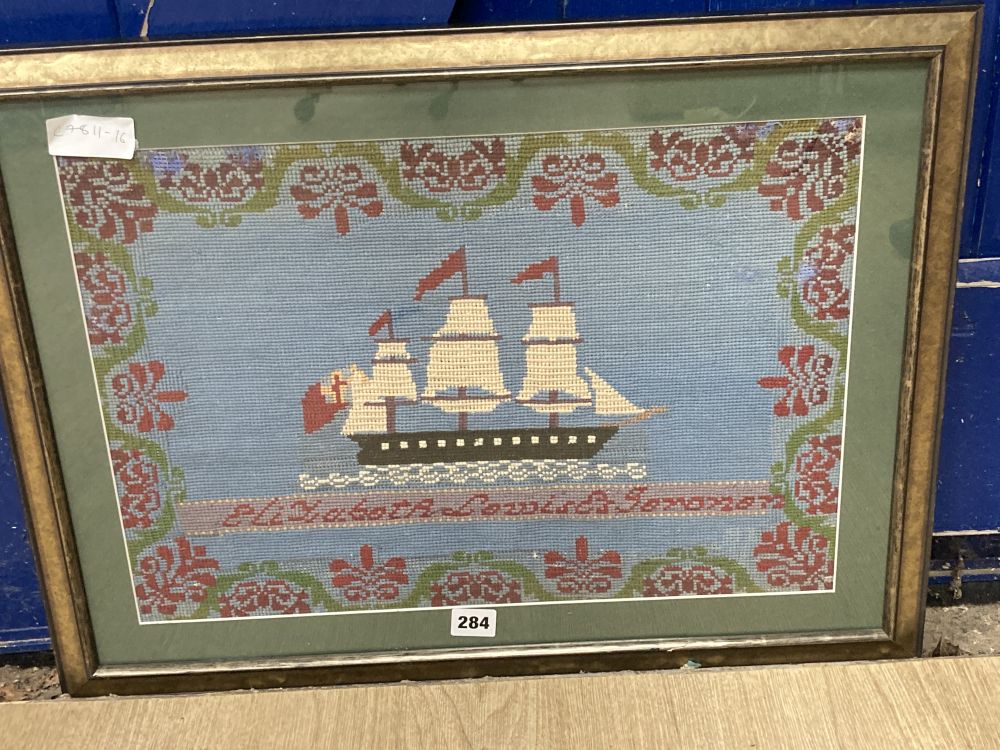 A needlework of a ship, 47 x 31cm